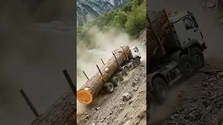 🪵🚚 Giant Log Truck Falls Off Mountain Road! 😱  #shortvideo #truckfail #heavytruck #truck