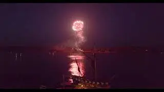 '23 Bath Heritage Days fireworks over the Maine's First Ship recreation of the 1607 pinnace Virginia