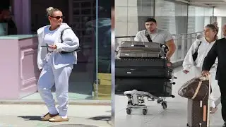 BAGS OF FUN Molly-Mae Hague and Tommy Fury wheel FIVE giant suitcases home before feasting on Domino