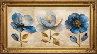 Classic Framed TV Art 4K 🌼 Blue Flowers with Gold Accents | 6 Hours | Silent