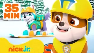 Rubble Goes Snowboarding With Everest! w/ PAW Patrol Skye | 35 Minute Compilation | Rubble & Crew