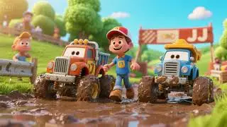 🚚🌧️ JJ and the Tiny Trucks Muddy Race | Nursery Rhymes & Kids Songs