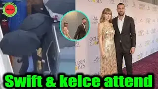 Трэвис Келси и его невеста Тейлор Свифт прибыли в отель Beverly Hilton на церемонию вручения прем...