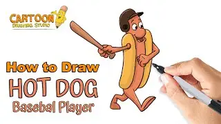 How to Draw Cartoon Hotdog Baseball Player |  (Step by Step) Drawing Lesson