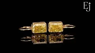 4Ct Radiant Cut Yellow Diamond Solitaire Leverback Earrings | Earthly Lab Grown Diamond Jewellery |