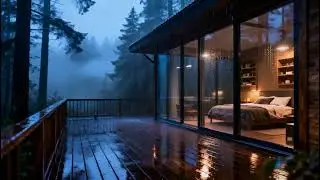 Forest Cabin in Heavy Rain | Cozy Night Ambience
