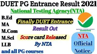 DU PG Result 2021 || DUET PG Result 2021 Score Card Released || NTA Official Notice.