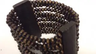 TopShop Dark Brown Beaded Stretchy Wide Wooden Bracelet