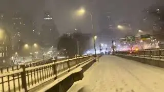 Brooklyn bridge during a snowstorm February 9, 2025