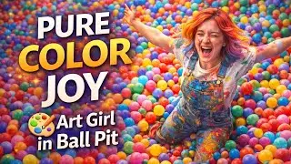 Art Girl Jumping Into a Ball Pit  Colorful, Creative & Pure Joy 🎨✨