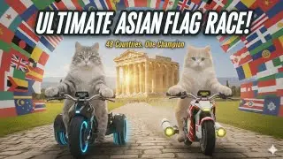 Asian Flags Cat Racing Challenge 🚩🐈 | Epic 3-Way Split Screen Animation @HappyWorld-m4i 