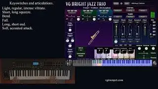 Trombone, Saxophone, Trumpet, Keyswitches and articulations. VG Bright Jazz Trio Virtual Instrument.