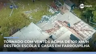 Tornado com ventos acima de 100 km/h destrói escola e casas em Farroupilha (RS) | #JornaldoSBTNews
