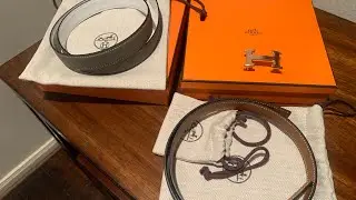 Hermes H belt 24mm reversible black/gold etoupe/white. (Try on) Hermes rose gold H belt buckle.