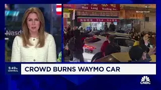 Crowd burns Waymo self-driving vehicle in San Francisco