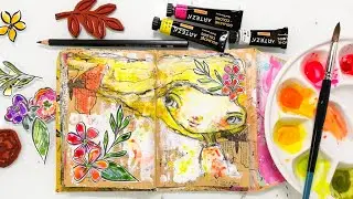 Mixed Media Art Journal Page - Whimsical Girl