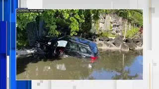 Car ends up in pond after crash in Lauderhill