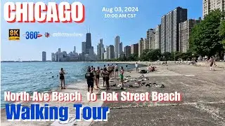 360 8K  VR -  Chicago Beach Walking Tour From North Ave Beach to Oak Street Beach. - U.S.A