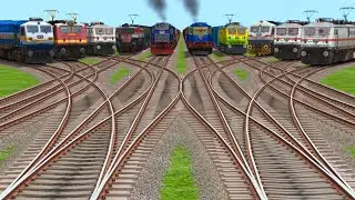 ♦️Ten Realistic Trains Crossing By Bumpy Railroad Junctions | Daimond Cross Over Railroad Crossing