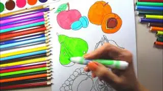 coloring fruits pages | coloring fruits: Apple, plum, apricot, pear, grapes, peach, cherry, lemon