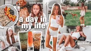 very PRODUCTIVE college day in my life | zoom classes, workout, bible study, packages & more!