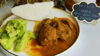 Spicy beef stew, ugali and avocado🥑 #mliu #lickyyummy