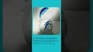 3- Art Glass Cobalt Blue Dolphins Jumping Waves Coastal Ocean Beach Seaside