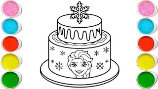 Elsa Frozen Birthday Cake Drawing, Painting and Coloring for kids and Toddlers, Let's draw together 