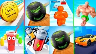 Coin Rush Vs going balls Vs juice run Vs Tall Man Run Vs Battery Run Vs Muscle Rush Gameplay