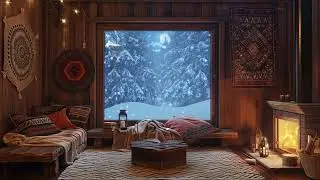 Snowy Mountain Village Outside Cozy Cabin ❄️ Warm Fireplace Ambience for Deep Sleep at Night