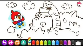 18 Mewarnai Pororo Dan  Dinosaurus | Pororo Dinosaur Coloring Painting Drawing Art