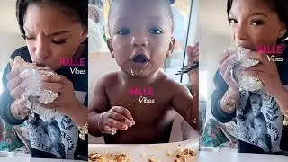Halle Bailey and Halo Enjoying Their Chipotle Meal 😊❤️ Halo Feeds Himself
