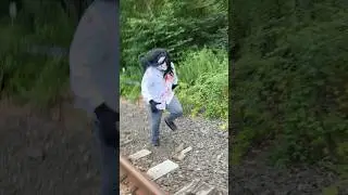 Jeff the killer spotted on haunted train tracks!! #shorts #jeffthekiller #creepy #horror