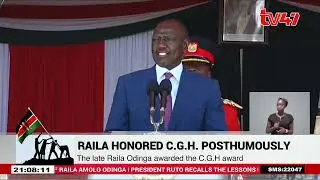 The late Raila Odinga awarded the C.G.H award posthumously at 2025 Mashujaa Day Celebrations