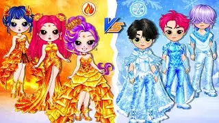 Huntrix & Saja Boys : Fire Girl vs Ice Boy Fashion Makeovers Battle | DIY Fashion Paper Dolls