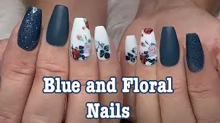 Nail Foil Tutorial /Blue and Floral Fall Nails