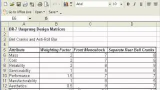 Engineering Design Selection Table