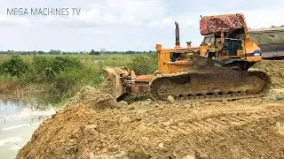 WONDERFUL !! SUPER BEST ACTION BULLDOZER KOMATSU D53P CONTINUES MIGHTY !! DUMP TRUCK UNLOADING