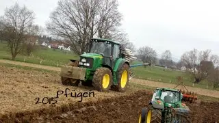 Frühjahr►Pflügen►JD►Mit einem 6920er HIRSCH und Frost Pflug und Packer
