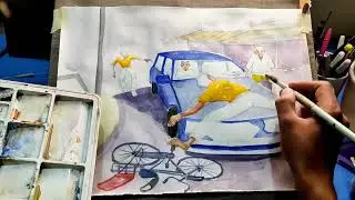 Composition Drawing - Car Accident || Memory Drawing - BFA practical exam