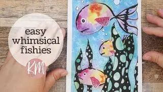 Under the Sea Whimsical Fish Watercolor Abstract Painting with Pen Doodles on Top