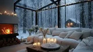 ❄️🎹 Snowfall Piano Haven | Cozy Glass Lounge Fireplace & Falling Snow | Relax Focus Study (5H)