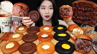 ASMR MUKBANG 설탕없는 과자공장 더블초코 어니언크림 먹물치즈 플레인 고구마크림 고단백 산소빵 아이스크림 그래놀라 먹방 CREAM BREAD ICE CREAM DESSERT