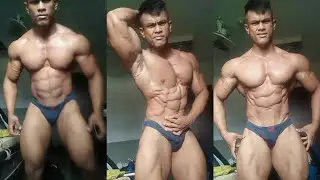 Malaysian bodybuilder poses muscular body