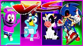Gummy Bear VS Bluey VS Crazy Cow VS Sonic Tiles Hop Game