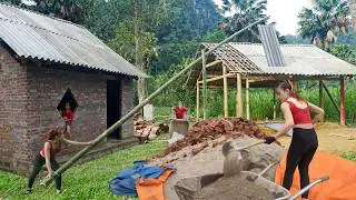 Single Mother Builds New Stone House 2025 | Laying Foundation, Bamboo Transport & Concrete Pouring