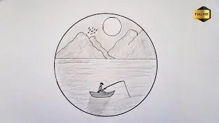 How to Draw a Landscape in a Circle with a Pencil | Easy Drawing