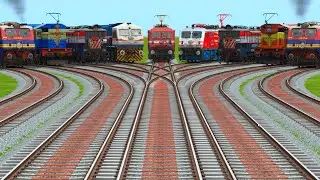 💠9 Trains Crossing By Bumpy Forked Tracks | train simulator | lhb coaches vs icf coaches 