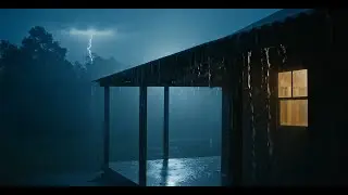 Heavy Rainstorm on Cabin Veranda calming ambience to fall asleep fast tinnitus relief night loop 🌙🌧️