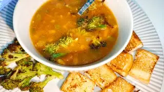Tomato Soup 🍲 with Baked Broccoli 🥦 and Croutons // Healthy Tomatoes Soup recipe in winters 😋